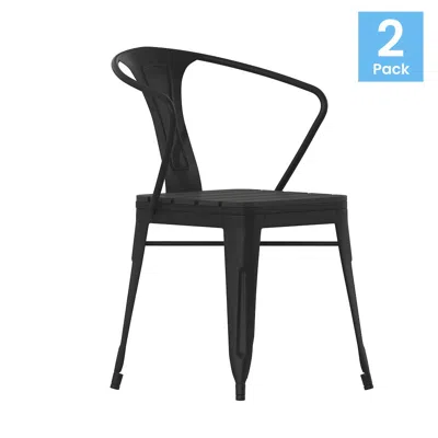 Flash Furniture Indoor/outdoor Black Stacking Arm Chair, Set Of 2