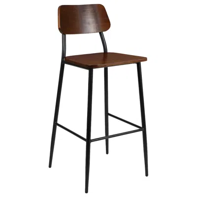 Flash Furniture Industrial Barstool With Metal Steel Frame And Rustic Wood Seat In Brown