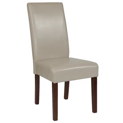 Flash Furniture Ivory Leathersoft Upholstered Panel Back Mid-century Parsons Dining Chair In Gray