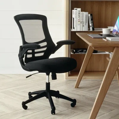 Flash Furniture Jayetta Mid-back Mesh Swivel Ergonomic Office Chair With Flip-up Arms In Black,black