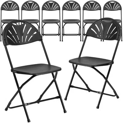 Flash Furniture Joaquin Plastic Fan Back Folding Event Chairs With Carrying Handles In Black