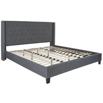 Flash Furniture King Size Tufted Upholstered Platform Bed In Dark Gray Fabric