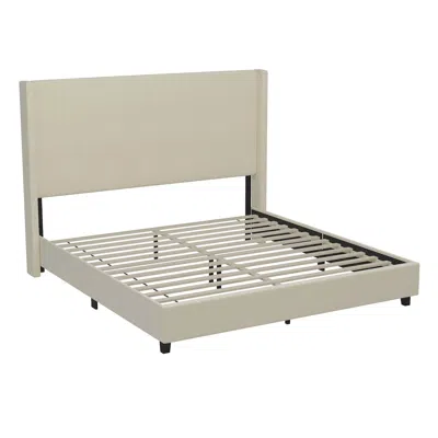 Flash Furniture King Upholstered Platform Bed With Channel Stitched Wingback Headboard, Beige In Neutral