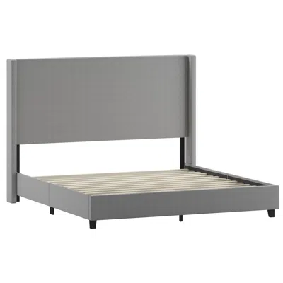 Flash Furniture King Upholstered Platform Bed With Channel Stitched Wingback Headboard, Gray