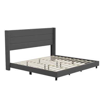 Flash Furniture King Upholstered Platform Bed With Wingback Headboard, Charcoal Faux Linen In Black