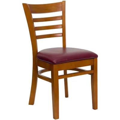 Flash Furniture Ladder Back Cherry Wood Restaurant Chair - Burdy Vinyl Seat In Brown