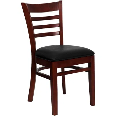 Flash Furniture Ladder Back Mahogany Wood Restaurant Chair - Black Vinyl Seat In Brown