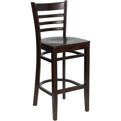 Flash Furniture Ladder Back Walnut Wood Restaurant Barstool In Brown