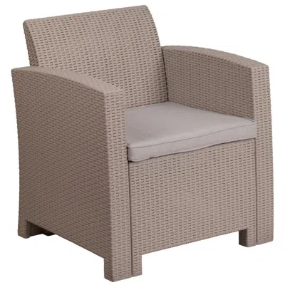 Flash Furniture Light Gray Faux Rattan Chair With All-weather Seneca Light Gray Cushion In Neutral