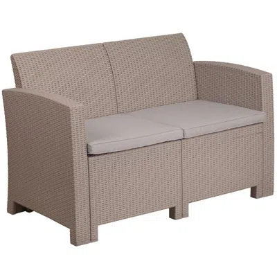 Flash Furniture Light Gray Faux Rattan Loveseat With All-weather Seneca Light Gray Cushions In Neutral