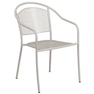 Flash Furniture Light Gray Indoor-outdoor Steel Patio Arm Chair With Round Back In White