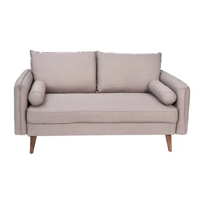 Flash Furniture Loveseat Sofa With Faux Linen Fabric Upholstery, Solid Wood Legs In Taupe In Gray