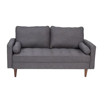 Flash Furniture Loveseat Sofa With Tufted Faux Linen Upholstery, Solid Wood Legs In Dark Gray