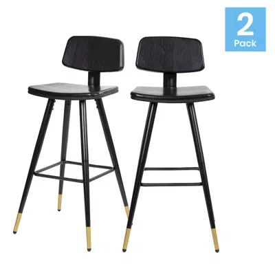 Flash Furniture Low Back Barstools-black Upholstery-black Iron Frame-set Of 2