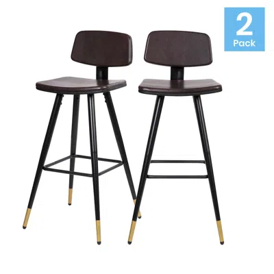 Flash Furniture Low Back Barstools-brown Upholstery-black Iron Frame-set Of 2