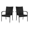 Flash Furniture Maxim Set Of 2 Stackable Indoor/outdoor Wicker Dining Chairs With Arms - Fade & Weather-resistant St In Black
