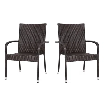 Flash Furniture Maxim Set Of 2 Stackable Indoor/outdoor Wicker Dining Chairs With Arms - Fade & Weather-resistant St In Brown