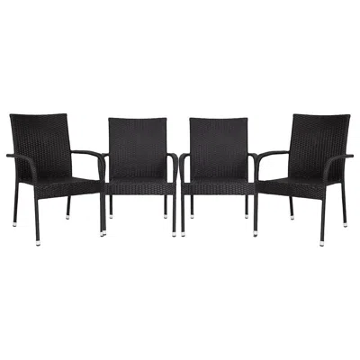 Flash Furniture Maxim Set Of 4 Stackable Indoor/outdoor Wicker Dining Chairs With Arms - Fade & Weather-resistant St In Black