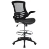 Flash Furniture Mid-back Black Mesh Ergonomic Drafting Chair With Leathersoft Seat In Black