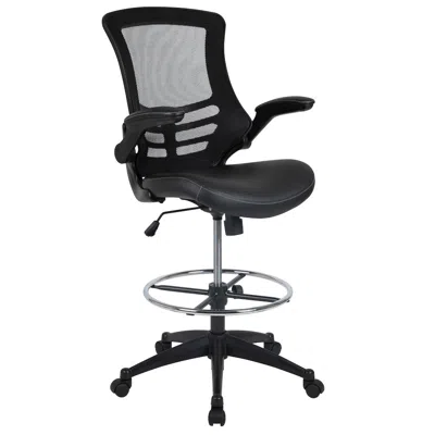 Flash Furniture Mid-back Black Mesh Ergonomic Drafting Chair With Leathersoft Seat