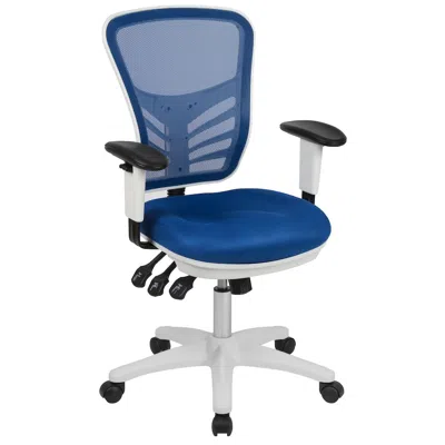 Flash Furniture Mid-back Blue Mesh Multifunction Executive Swivel Office Chair And White Frame
