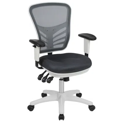 Flash Furniture Mid-back Dark Gray Mesh Swivel Office Chair And White Frame In Black