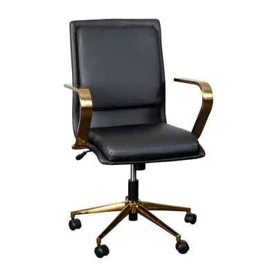 Flash Furniture Mid-back Designer Executive Office Chair With Brushed Gold Base And Arms, Black