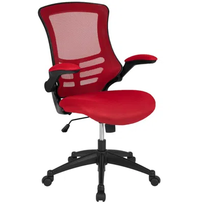 FLASH FURNITURE MID-BACK RED MESH SWIVEL ERGONOMIC TASK OFFICE CHAIR WITH FLIP-UP ARMS