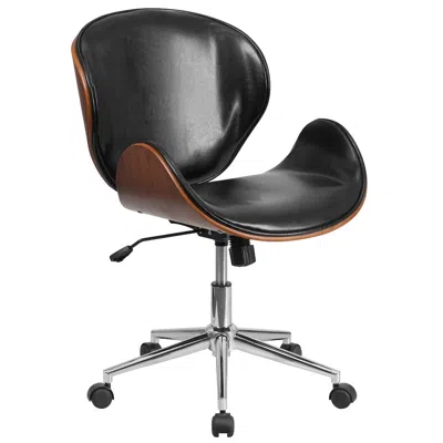 Flash Furniture Mid-back Walnut Wood Conference Office Chair In Black Leathersoft