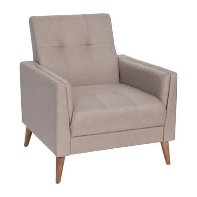Flash Furniture Mid-century Armchair With Tufted Faux Linen Upholstery, Solid Wood Legs In Taupe In Neutral