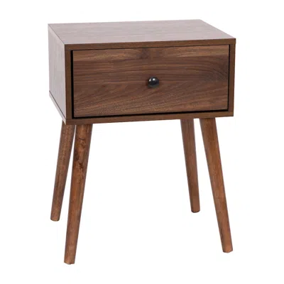 Flash Furniture Mid-century One Drawer Wood Nightstand, Dark Walnut In Brown