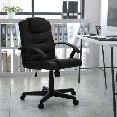 Flash Furniture Mid-back Leathersoft Ripple &accent Stitch Upholstered Swivel Office Chair In Black