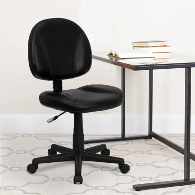 Flash Furniture Mid-back Leathersoft Swivel Ergonomic Task Office Chair With Back Depth Adjustment In Black