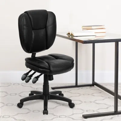Flash Furniture Mid-back Multifunction Ergonomic Task Office Chair With Pillow Top Cushioning In Black Leather