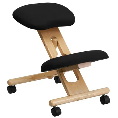 Flash Furniture Mobile Wooden Ergonomic Kneeling Office Chair In Black Fabric