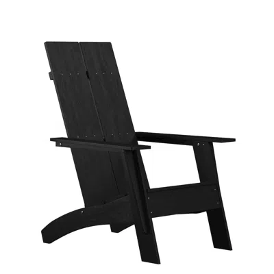 Flash Furniture Modern Commercial All-weather Poly Resin Wood Adirondack Chair In Black