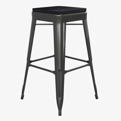 Flash Furniture Modern Industrial Metal Bar Stool With Poly Resin Seat, Set Of 4 In Black