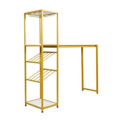 Flash Furniture Modern Wine And Bar Table With Shelves, Marble Top/gold Frame