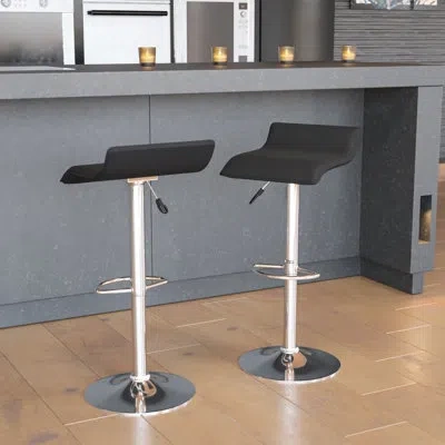 Flash Furniture Murphy Vinyl Adjustable Height Barstool With Solid Wave Seat And Chrome Base In Black