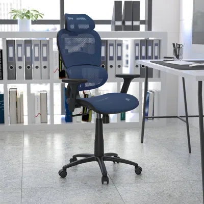 Flash Furniture Office Chair With Synchro-tilt, Adjustable Headrest, Lumbar Support, And Pivot Arms In Blue