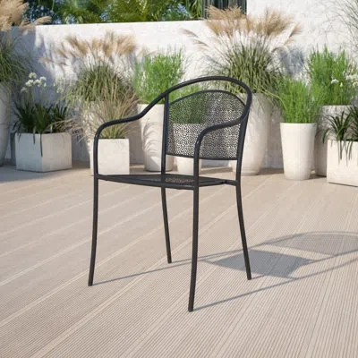 Flash Furniture Oia Indoor-outdoor Steel Patio Arm Chair With Round Back In Black
