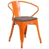 Flash Furniture Orange Metal Chair With Wood Seat And Arms In Orange