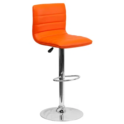 Flash Furniture Orange Vinyl Adjustable Bar Stool, Swivel Stool With Chrome Pedestal Base