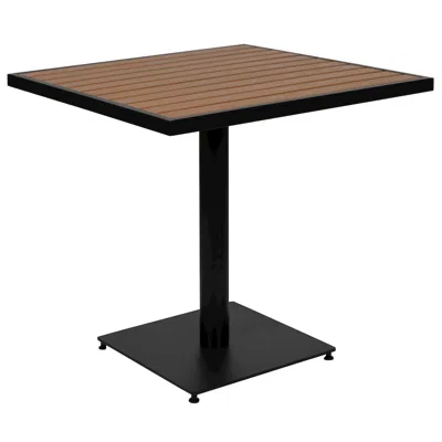 Flash Furniture Outdoor Patio Bistro Dining Table With Faux Teak Poly Slats, 30" Square In Black