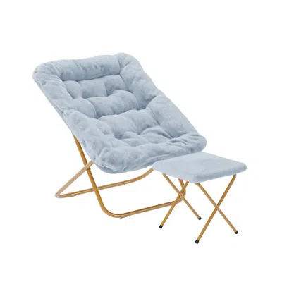 Flash Furniture Oversized Folding Saucer Chair With Ottoman, Aqua Fabric/soft Gold Frame In Blue