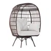 Flash Furniture Oversized Wicker Egg Swivel Lounge Chair, Cream Cushions/brown Frame In Brown