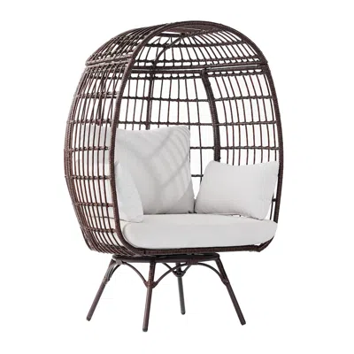 Flash Furniture Oversized Wicker Egg Swivel Lounge Chair, Cream Cushions/brown Frame
