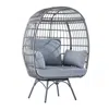Flash Furniture Oversized Wicker Egg Swivel Lounge Chair, Gray Cushions/gray Frame In Blue
