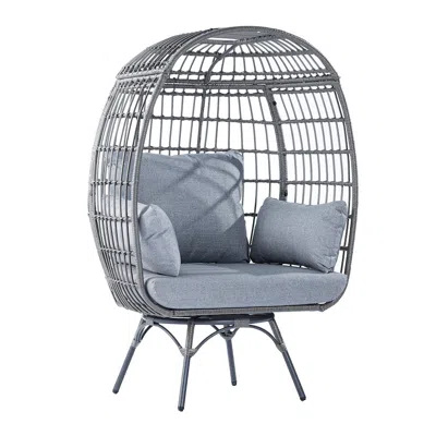 Flash Furniture Oversized Wicker Egg Swivel Lounge Chair, Gray Cushions/gray Frame In Blue