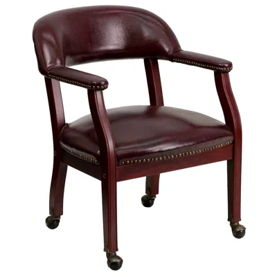 Flash Furniture Oxblood Vinyl Luxurious Conference Chair With Accent Nail Trim And Casters In Brown